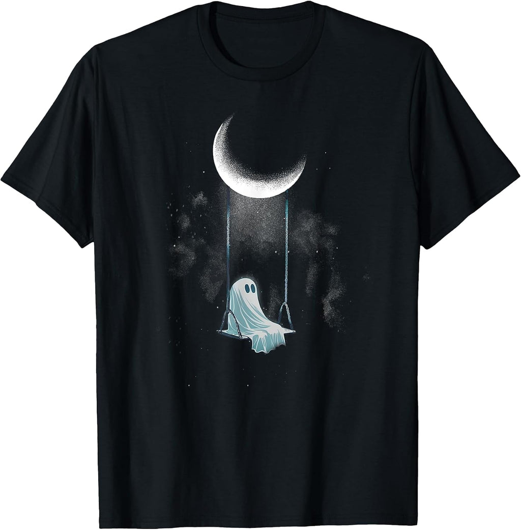 Spooky Ghost Swing Under Moon Lazy Halloween Costume Gothic T-Shirt