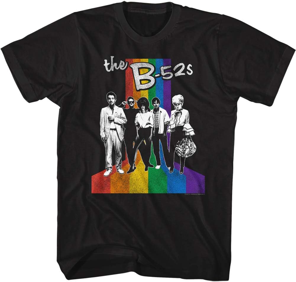 The B52s Band Rainbow & Band Image Adult Short Sleeve T-Shirt Graphic Tee