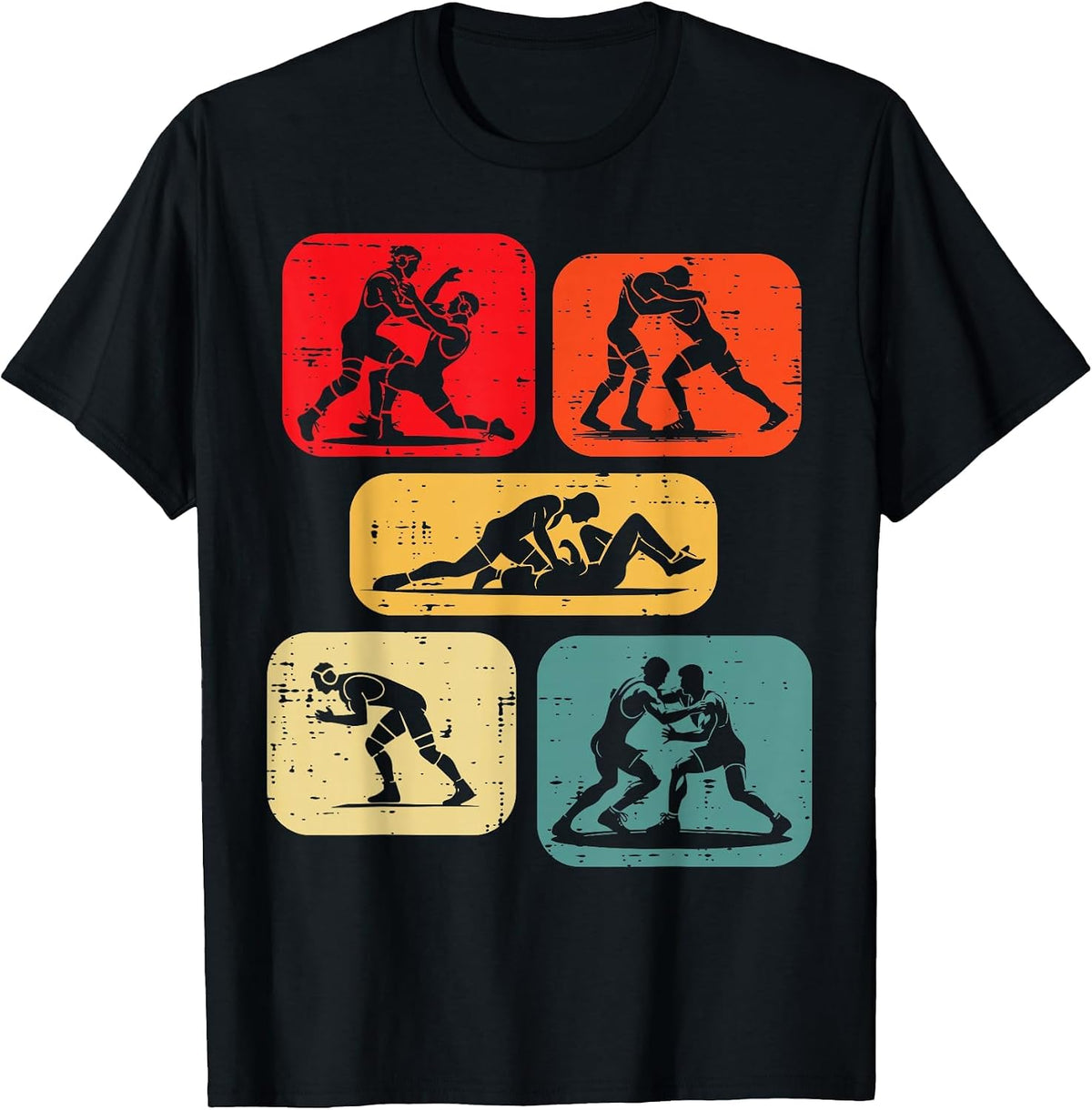 Wrestling Takedown Silhouettes Retro Wrestler Men Boys Kids T-Shirt