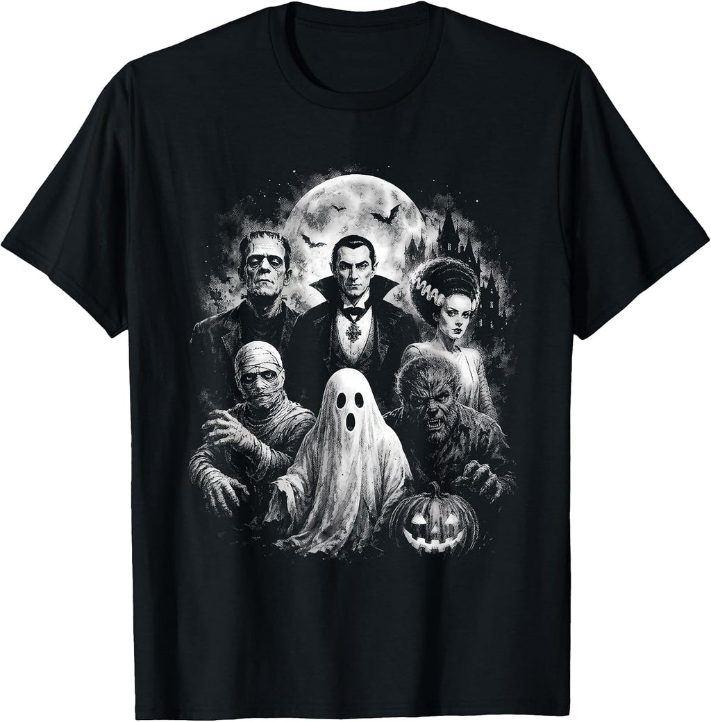 Vintage 90s Monster Mash Ghost Vampire Horror Movies Lovers T-Shirt
