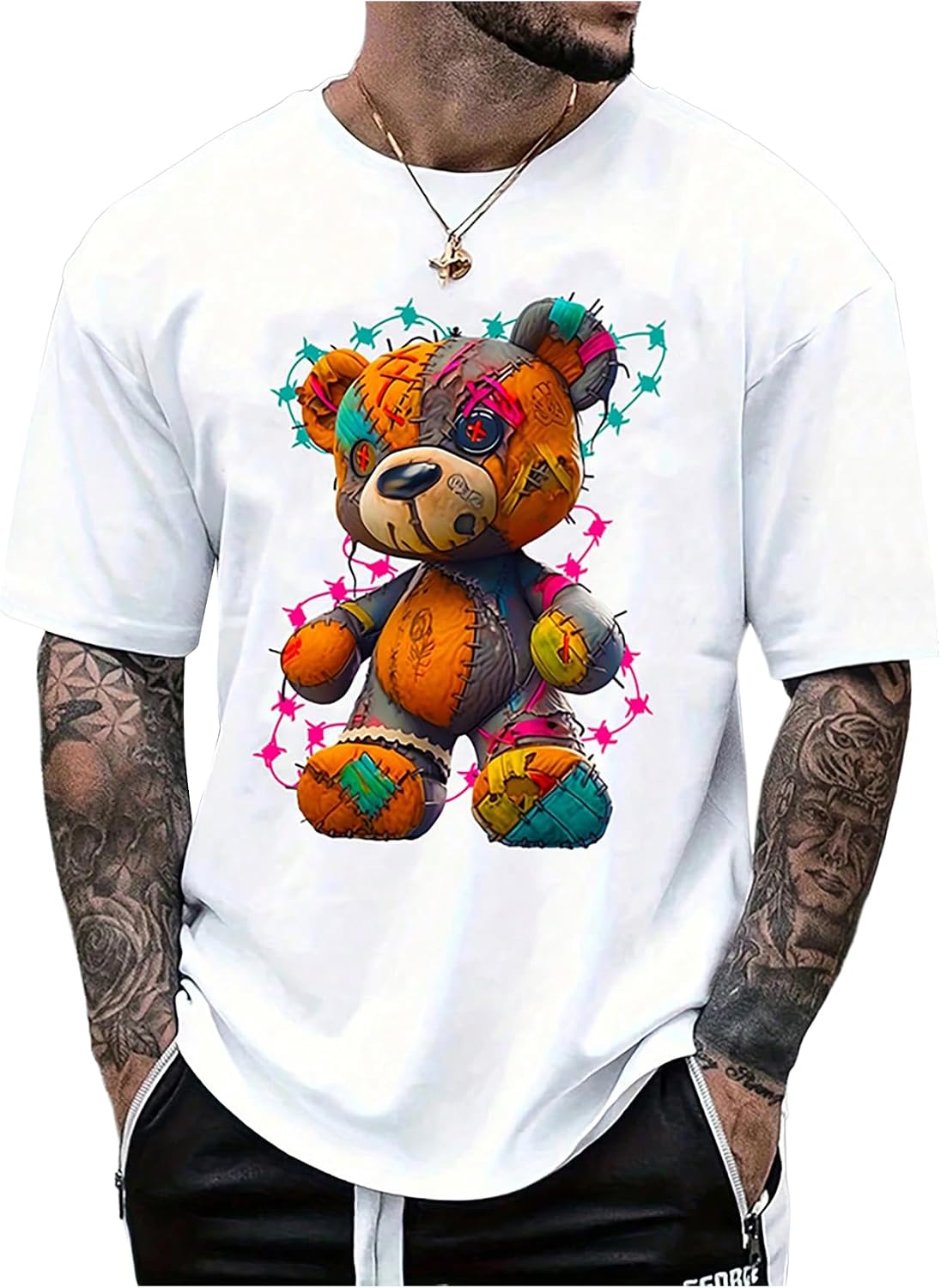 VIPWOLF Men's Cartoon Bear Graphic Tee Shirts Short Sleeve Crew Neck Shirts | Cool T-shirt Tops, Graphic Tees Men, Printed T Shirts, Teddy Bear Graphic Tshirts