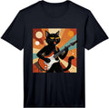 1950 60s Mid Century Modern Black Cat Playing Guitar Performance T-Shirt