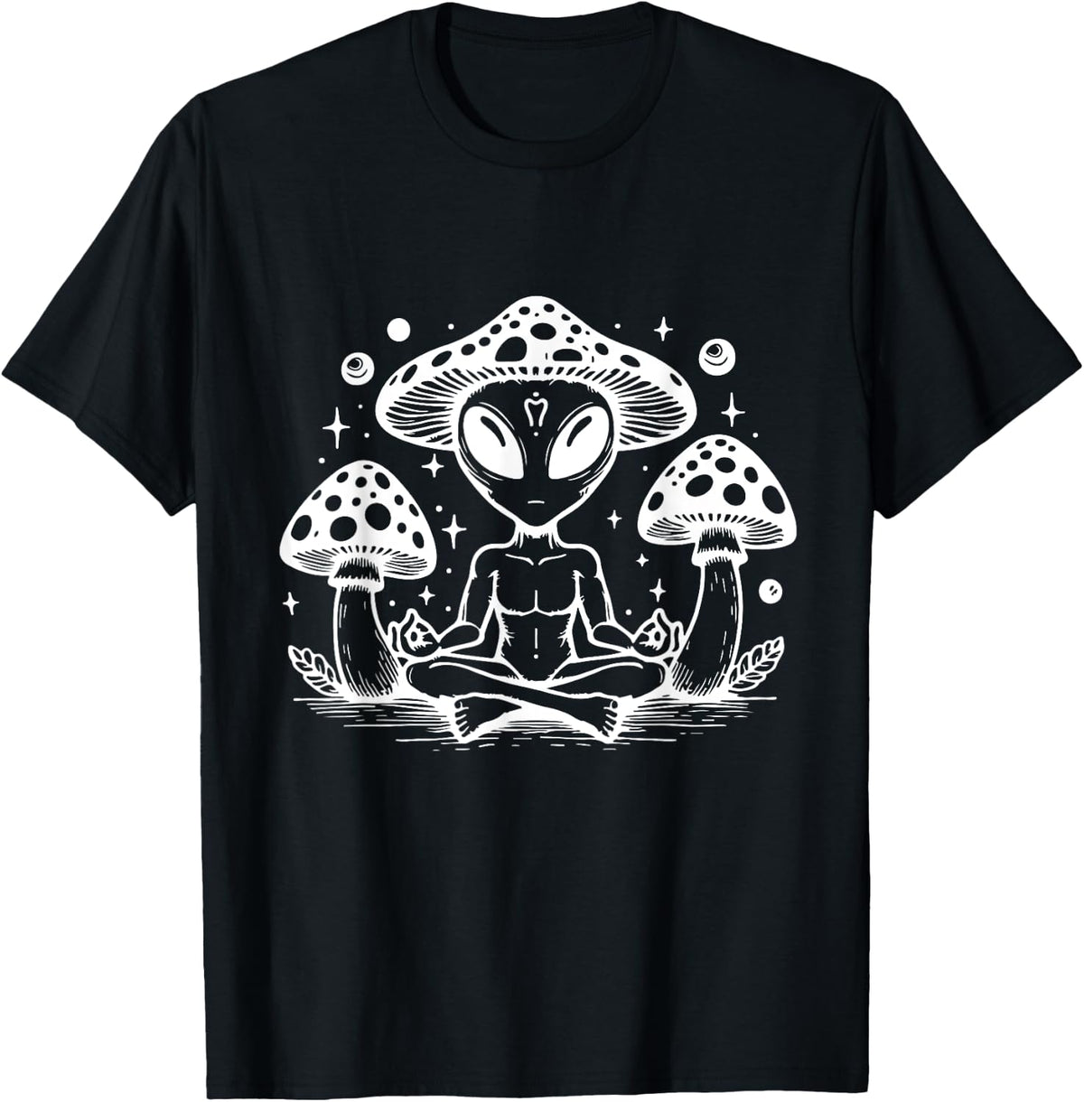 Meditating Zen Mushroom Alien Sci-Fi Extraterrestrial UFO T-Shirt