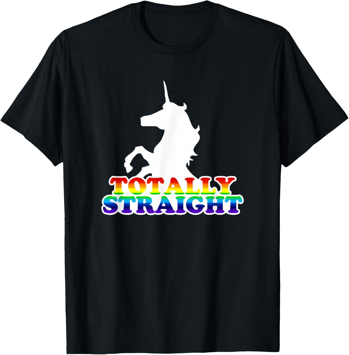 Wayward Tees Totally Straight Unicorn T-Shirt - Women's Junior, Girls, Black, Short Sleeve, Crew Neck, Classic Fit, Cotton 65% Polyester 35%, Humorous/Ironic Design, Size Small