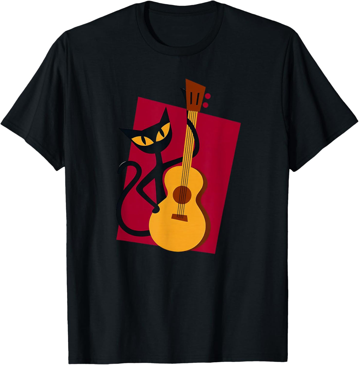 1950 60s Mid Century Modern Black Cat Playing Guitar T-Shirt