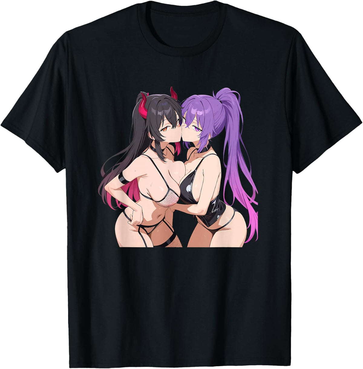 Waifu Sexy Anime Kissing Girl Horns Japanese Manga T-Shirt
