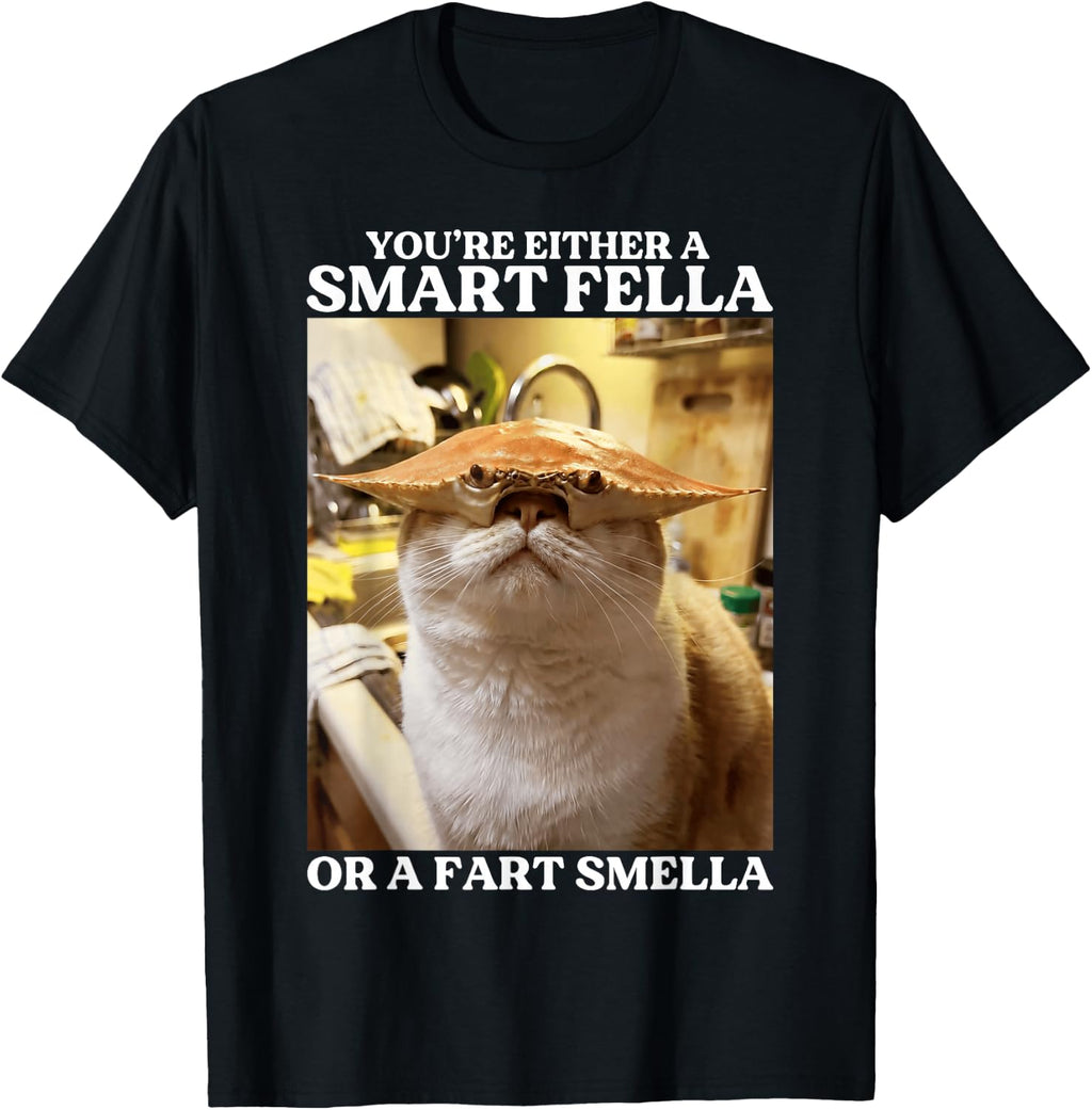 You're Either A Smart Fella Or A Fart Smella Funny Cat Meme T-Shirt