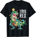 Dinosaur Christmas Tree Rex Pajamas Men Boys Xmas Lights T-Shirt Small